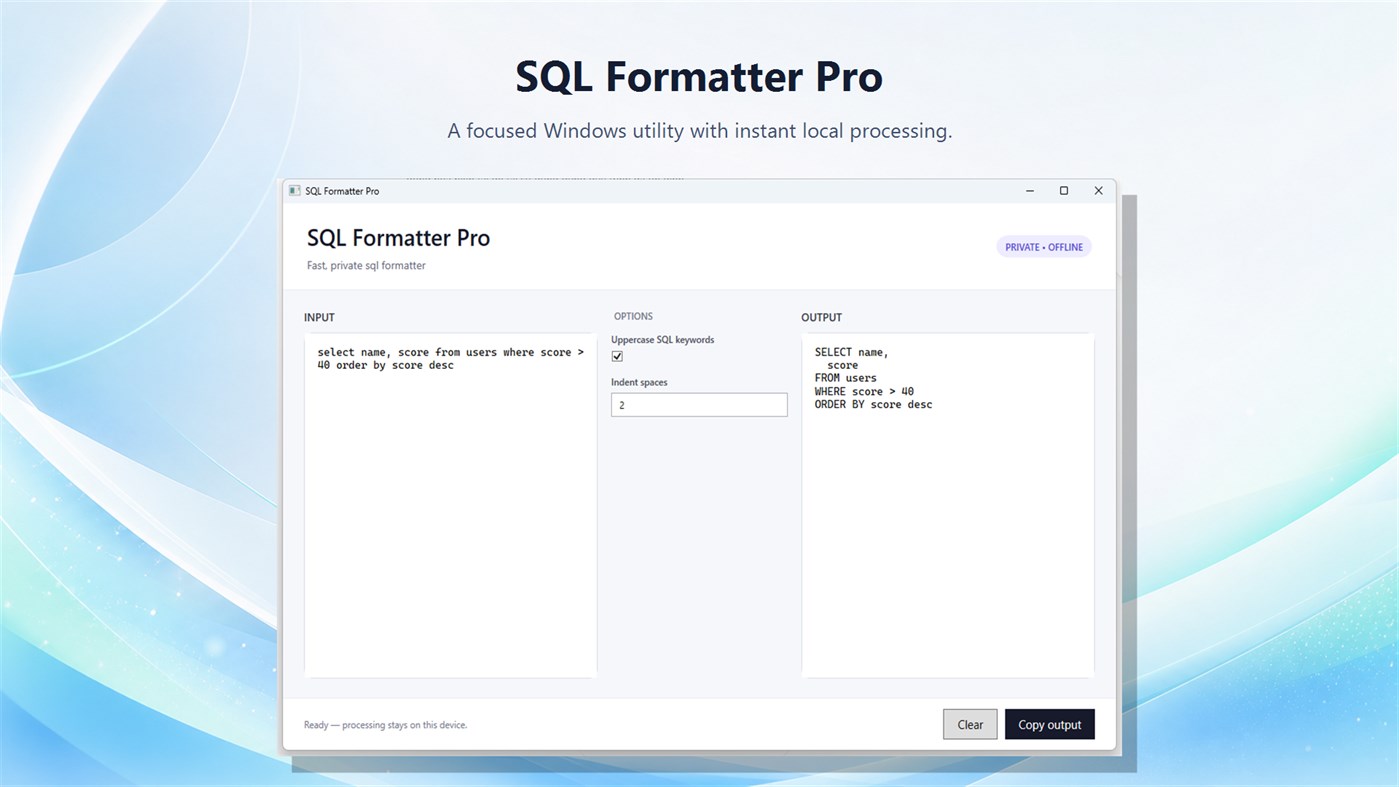 #2. SQL Formatter Pro (Windows) De: Luzala Studio