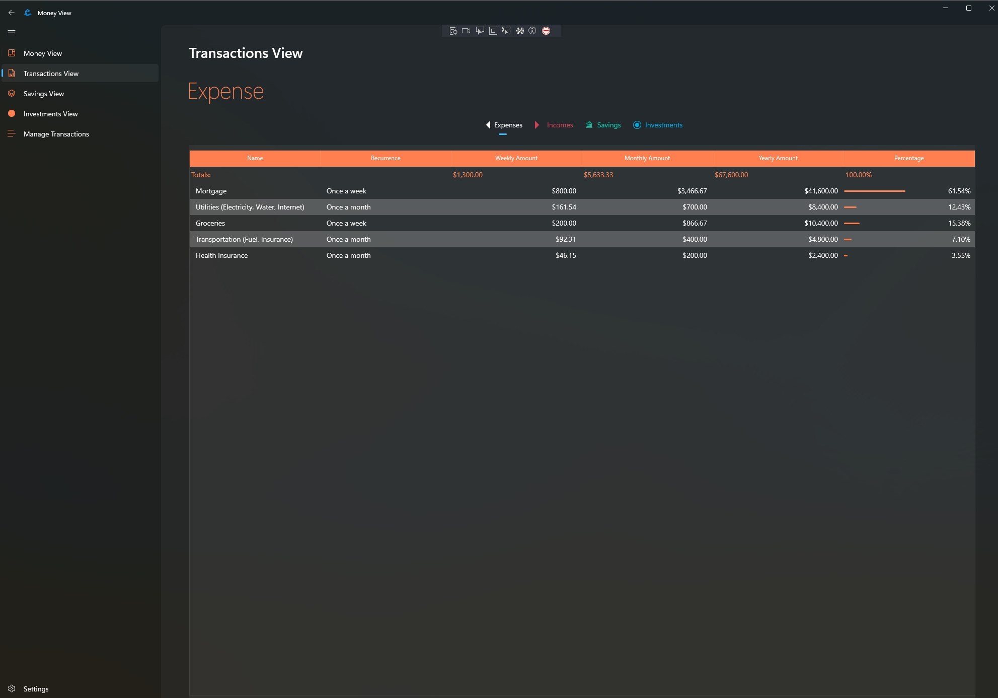 Expense Viewer screenshot