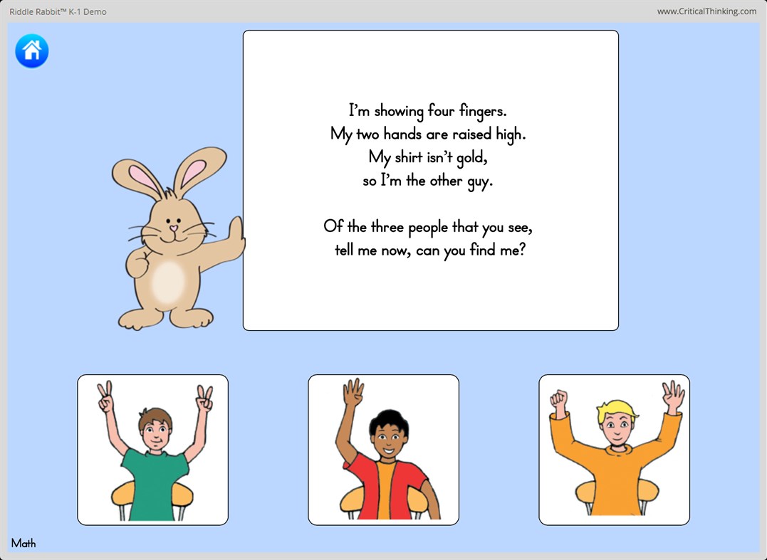 #5. Riddle Rabbit™ K-1 Demo (Windows) By: The Critical Thinking Co.