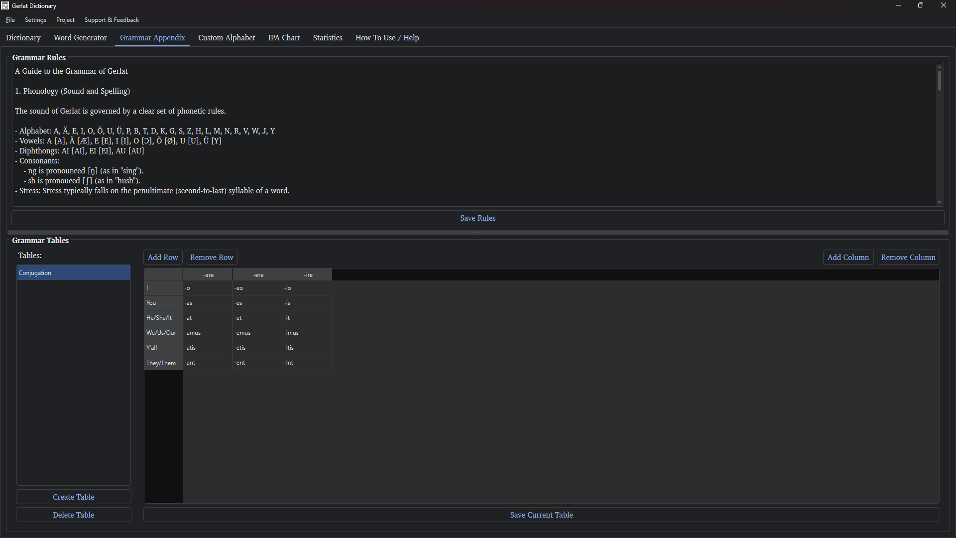 Conlang Dictionary screenshot