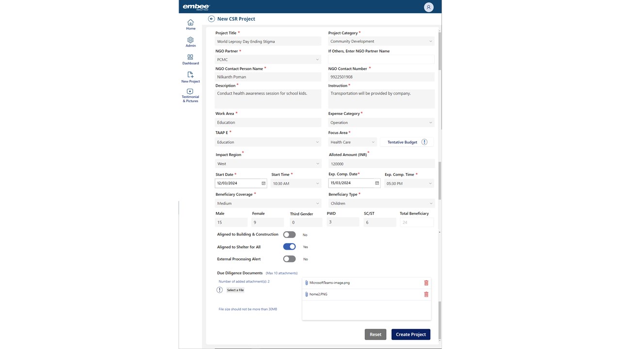 Snapshot 2 of Corporate Social Responsibility App by Embee