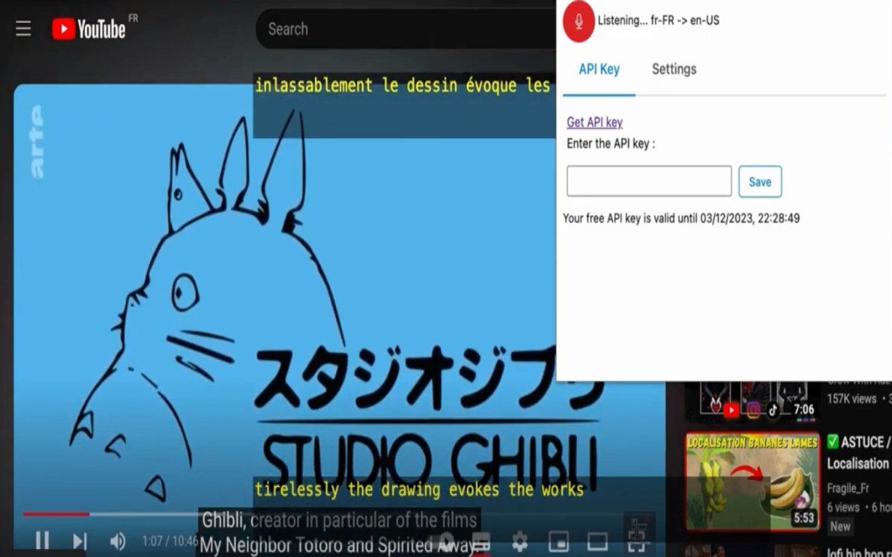 Live subtitle with translation (Free usage weekly)