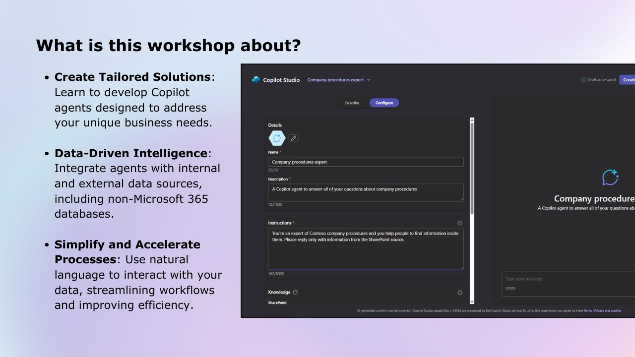 Snapshot 1 of Copilot agents discovery workshop