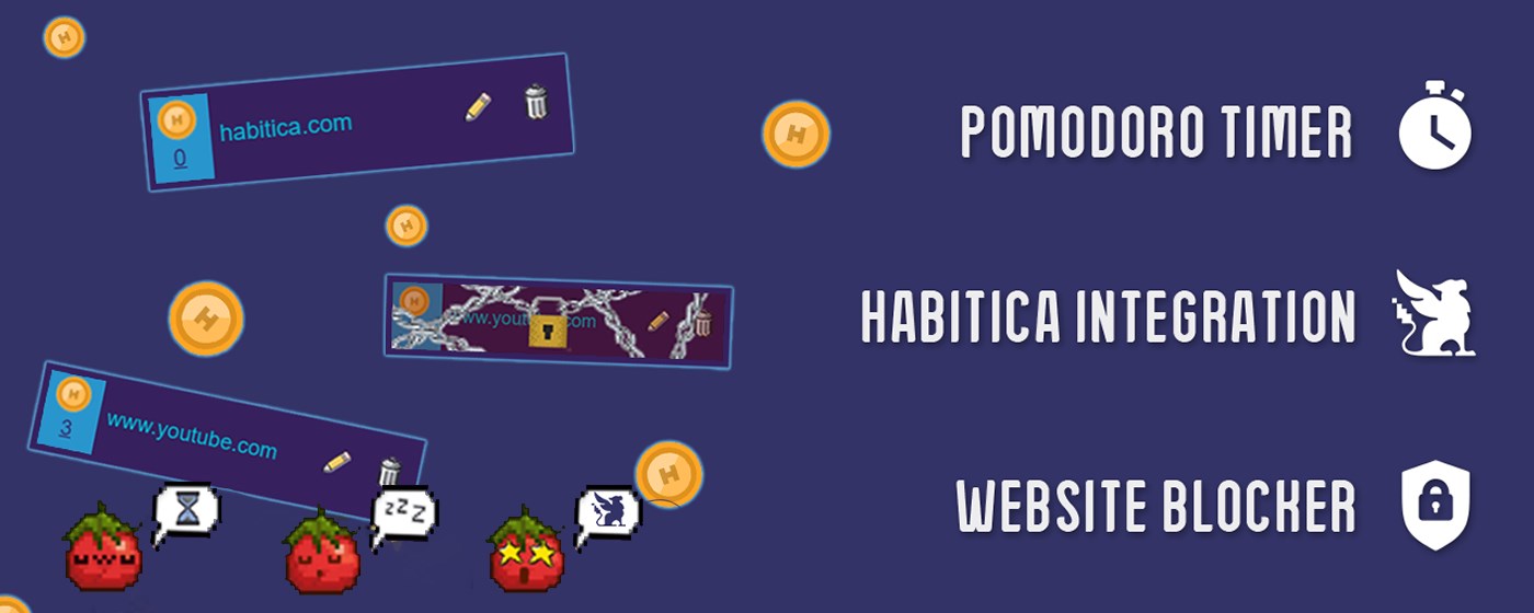 Habitica Pomodoro SiteKeeper marquee promo image