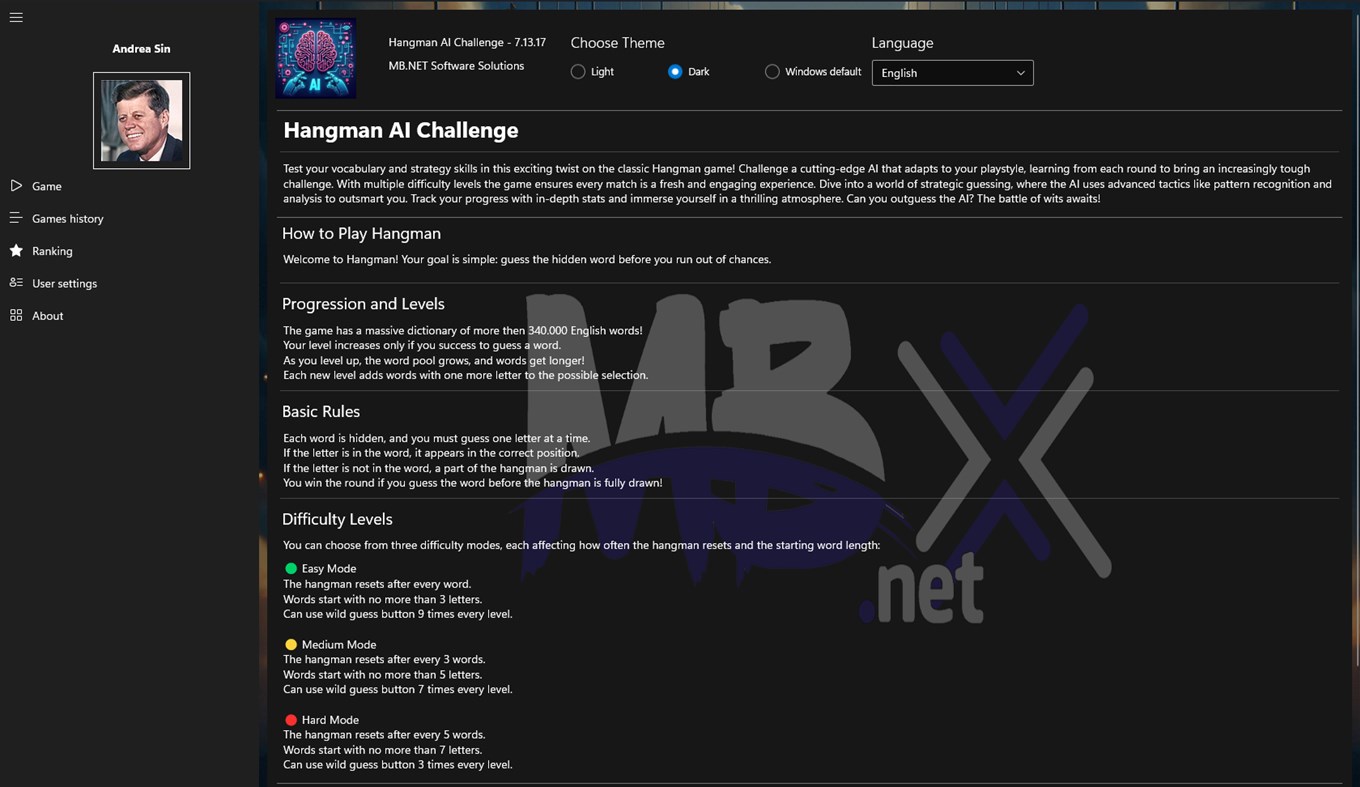 #1. Hangman AI Challenge (Windows) Bởi: MB.NET Software Solutions