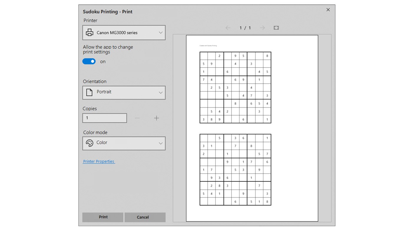 #2. Sudoku Printing (Windows) By: Nikita Kultin