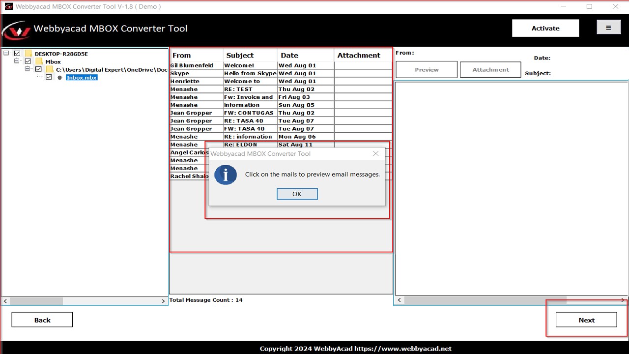 Snapshot 4 of WebbyAcad MBOX Tool