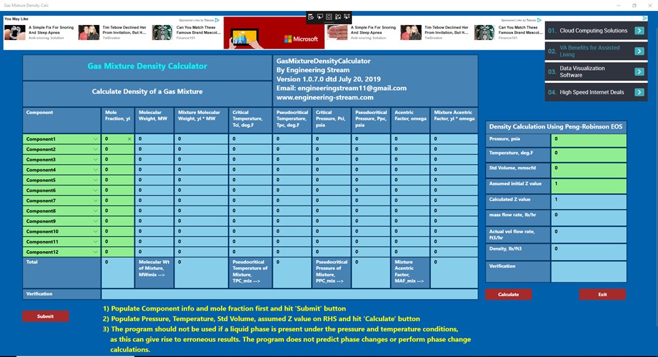 Gas Mixture Density Calc (Windows) 由: Engineering-Stream