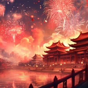 Ancient city with fireworks