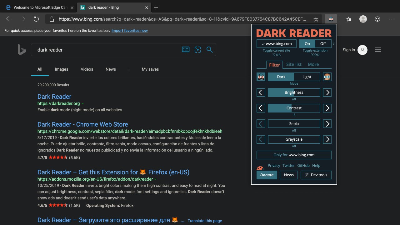 Dark Reader - Microsoft Edge Addons