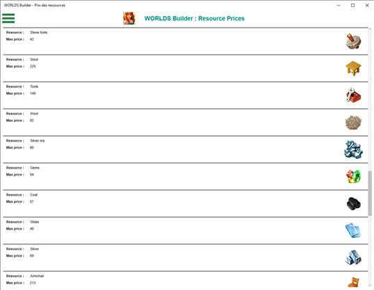 WORLDS Builder : Resource Prices screenshot 4