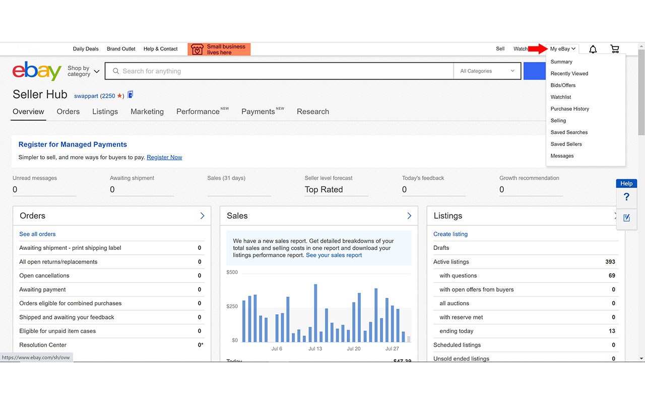 My eBay Opens Seller Hub