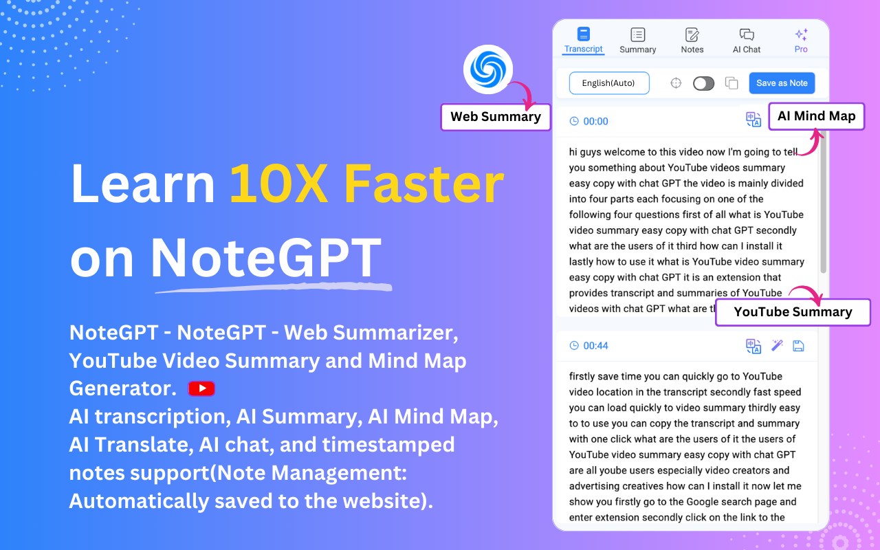 NoteGPT: YouTube & Web Summary with ChatGPT