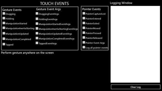 Touch events screenshot 1