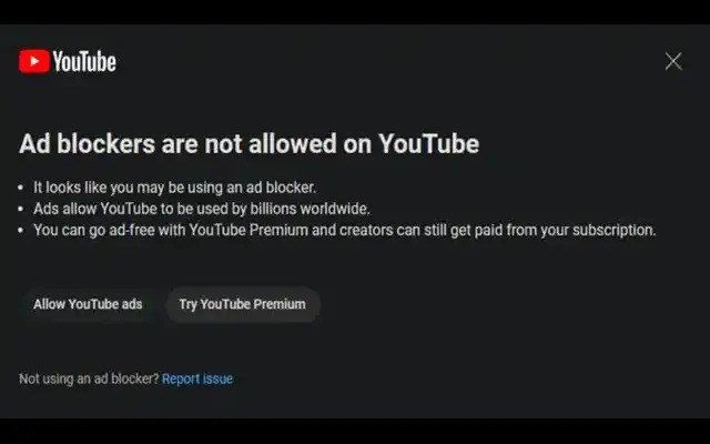 YouTube Adblocker Pop-up Remover