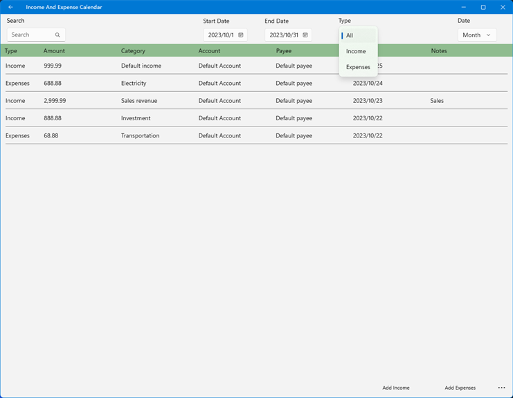 Income And Expense Calendar-Personal Finance - Microsoft Apps