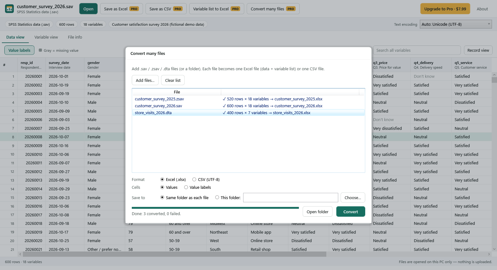 SAV & DTA File Viewer - Open & Save as Excel screenshot