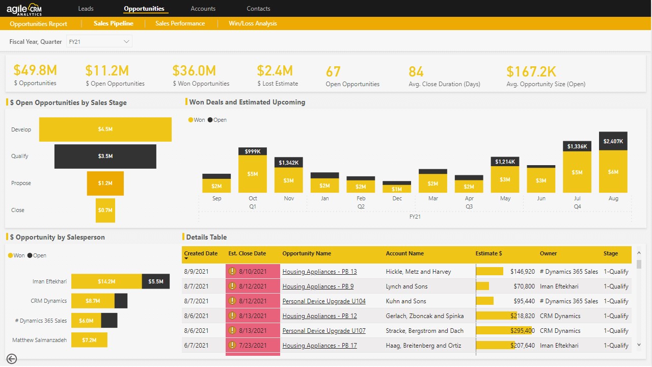 Snapshot 4 of Agile CRM Analytics (Power BI) for Dynamics 365