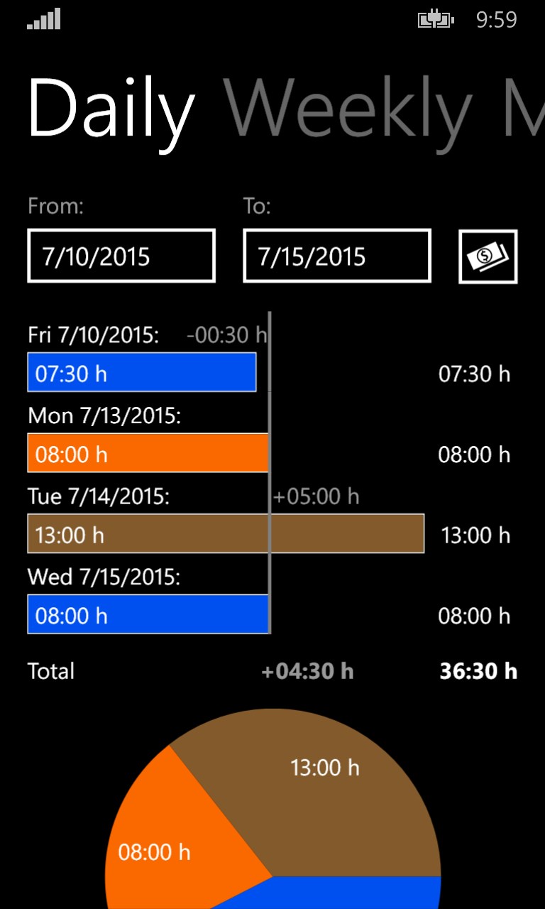 Simple Timesheet Pro for Windows 10 Mobile