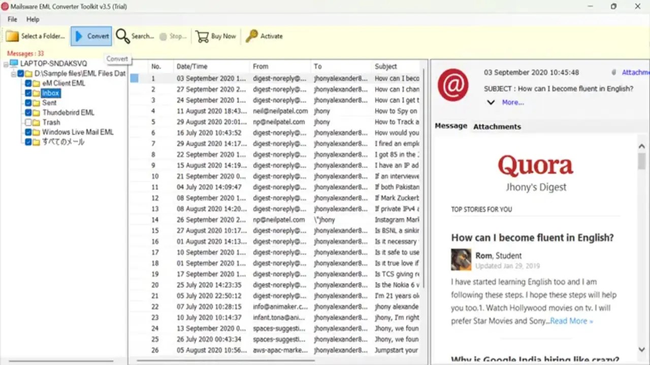 Snapshot 4 of MailsWare EML to Gmail Converter