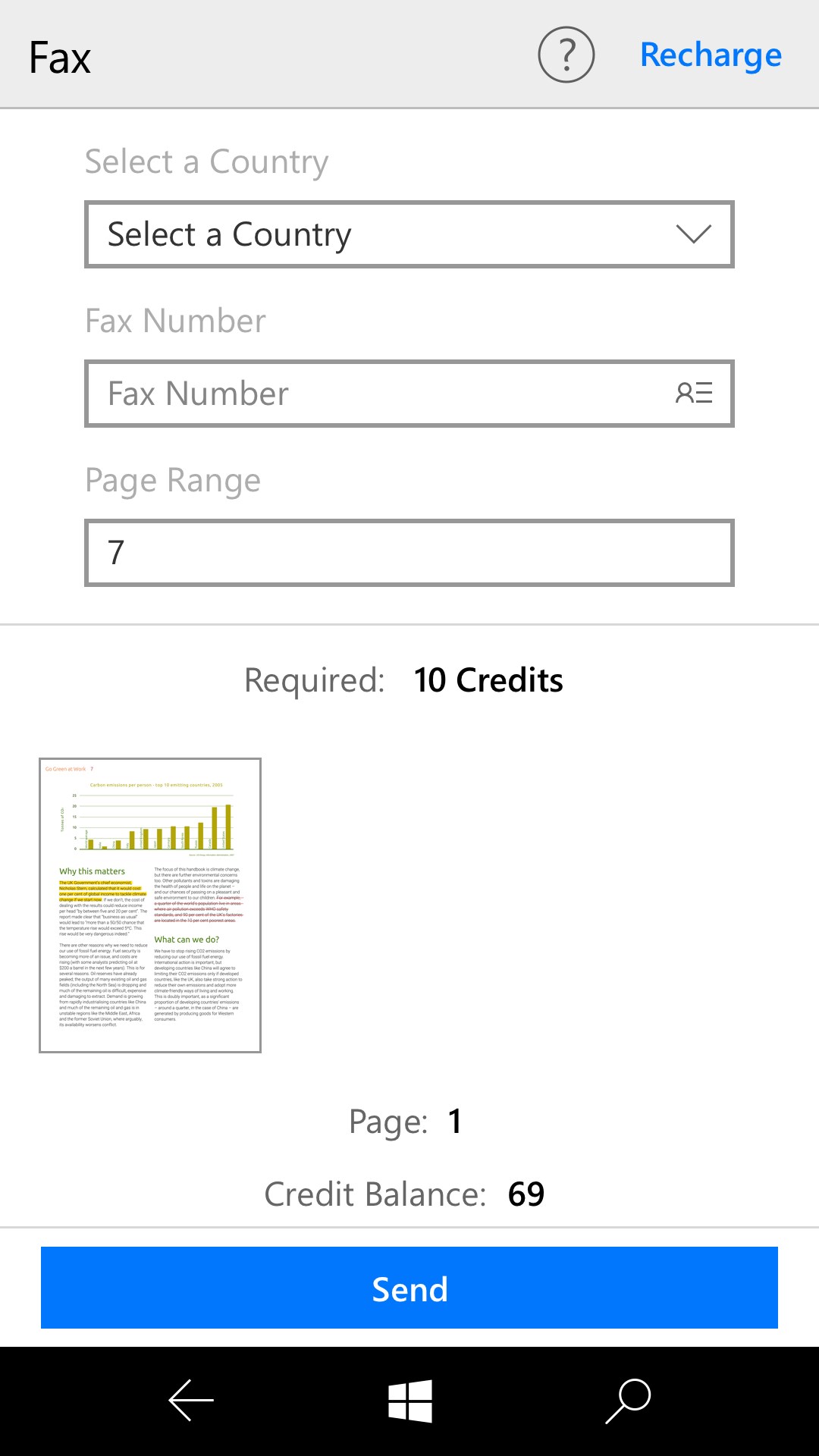 Screenshot: Fax documents online directly from PDF viewer