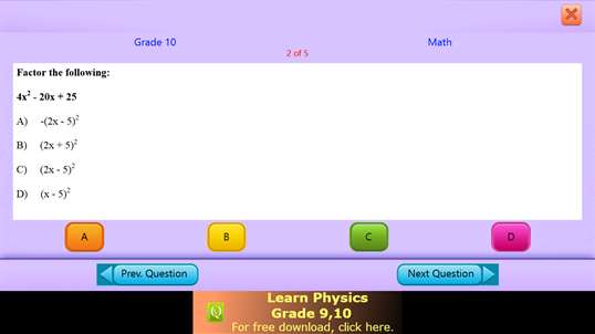 QVprep Lite Math English Grade 10 screenshot 5