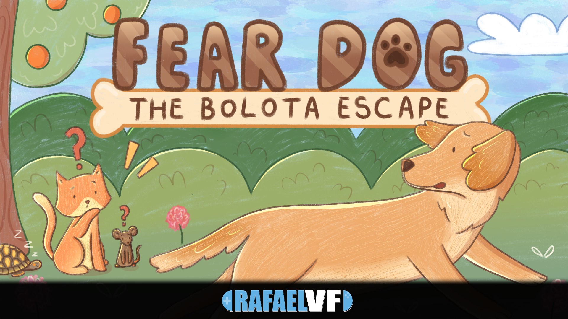 Fear Dog The Bolota Escape 遊戲畫面，小狗主角 Bolota 正在躲避敵人的追擊。