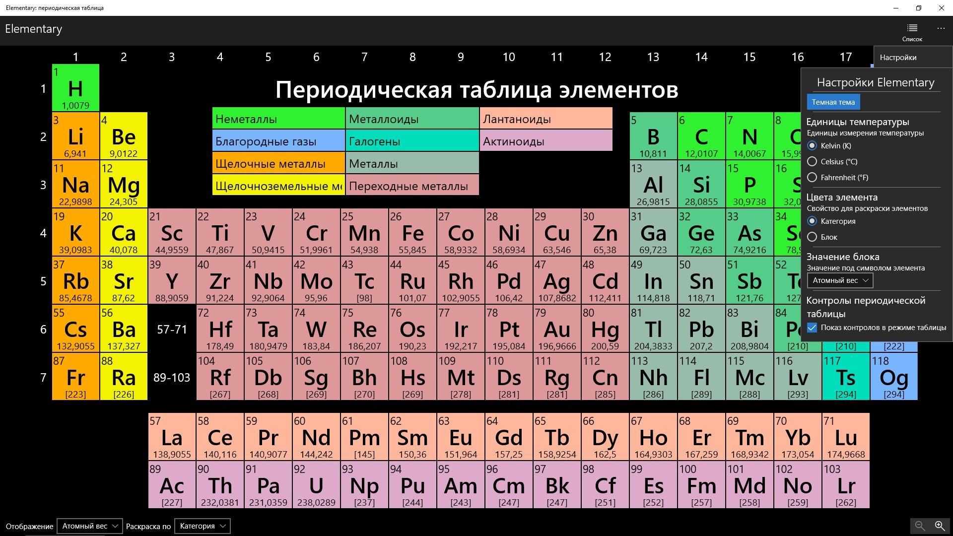 Elementary: периодическая таблица — Приложения Майкрософт