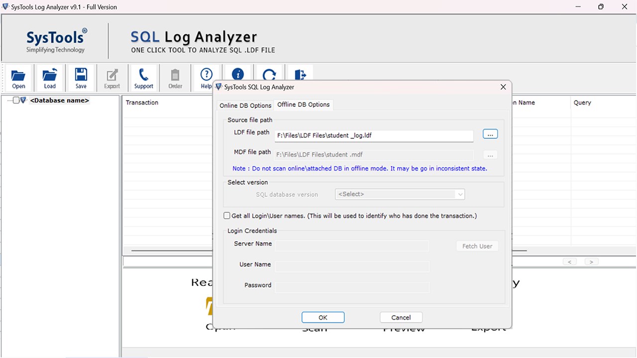 Snapshot 2 of SysTools SQL Log Analyzer