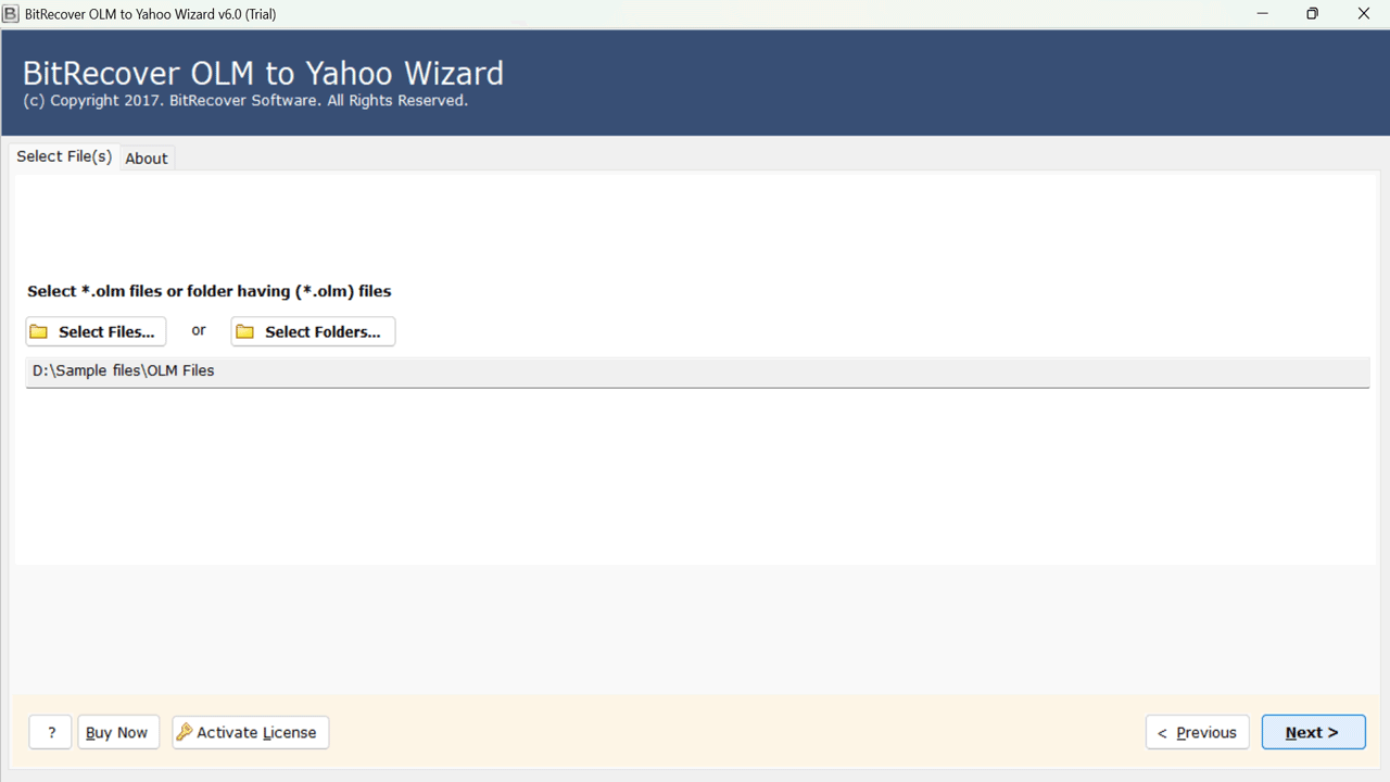 Snapshot 3 of BitRecover for OLM to Yahoo Converter