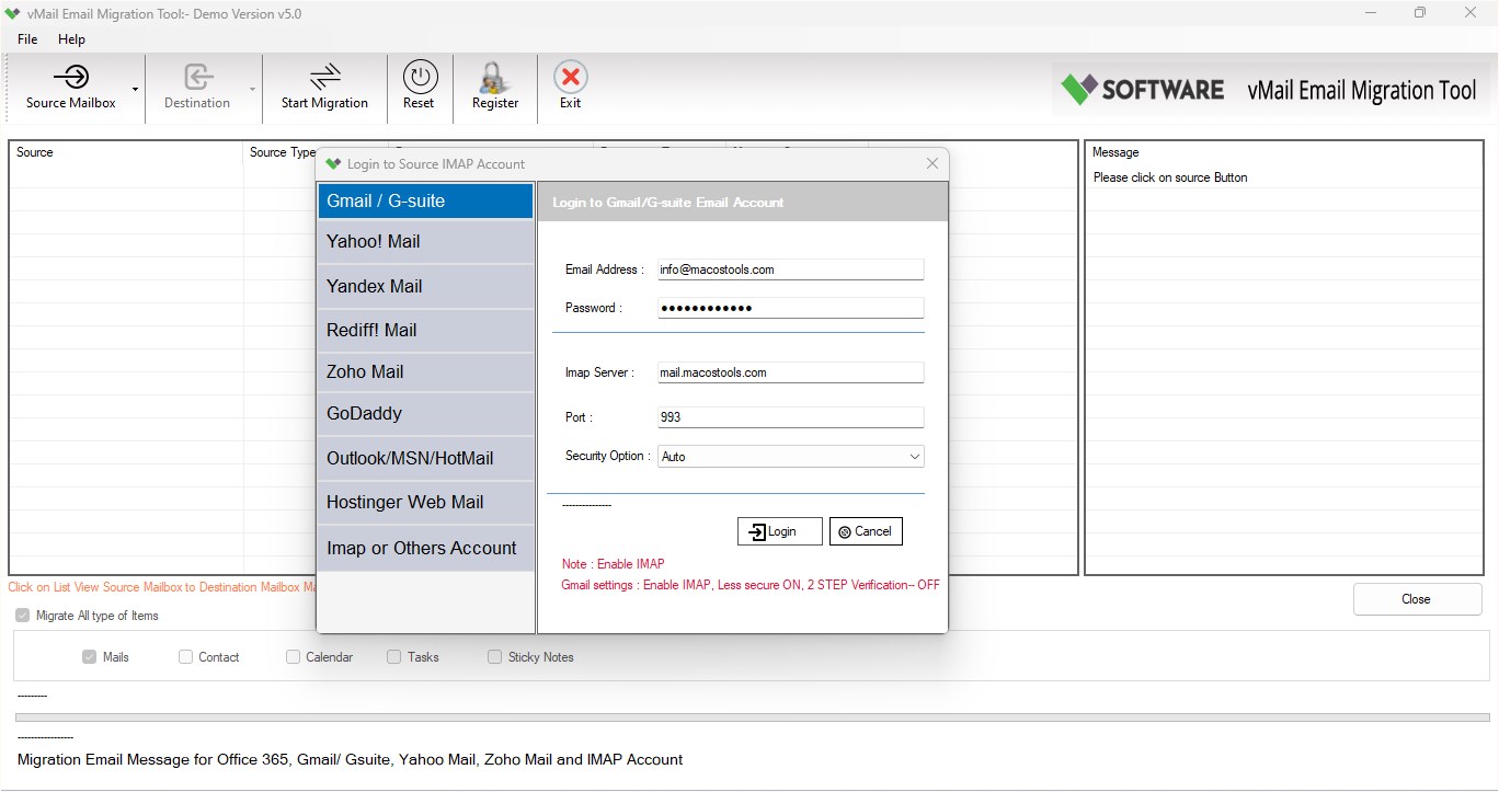 Email Migration Tool For (IMAP, Office365) to (Office 365, IMAP) Email Account Screenshot