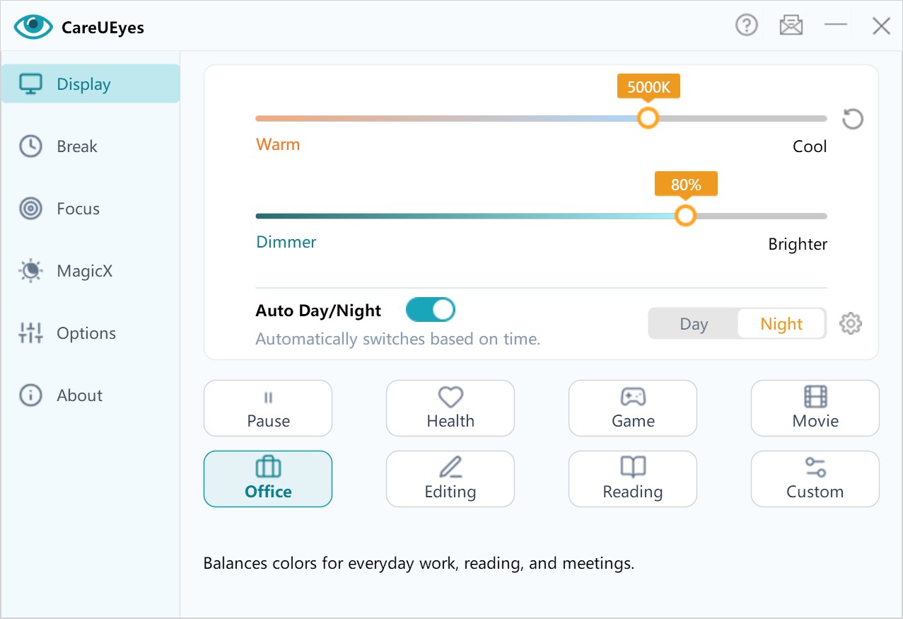 CareUEyes - Blue light filter, Brightness control,Screen dimmer screenshot