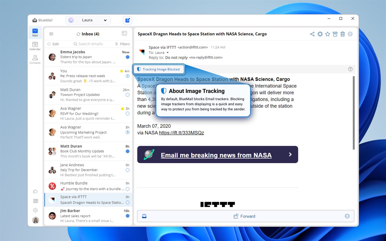 #4. Blue Mail - Email & Calendar (Windows) Podle: Blix Inc