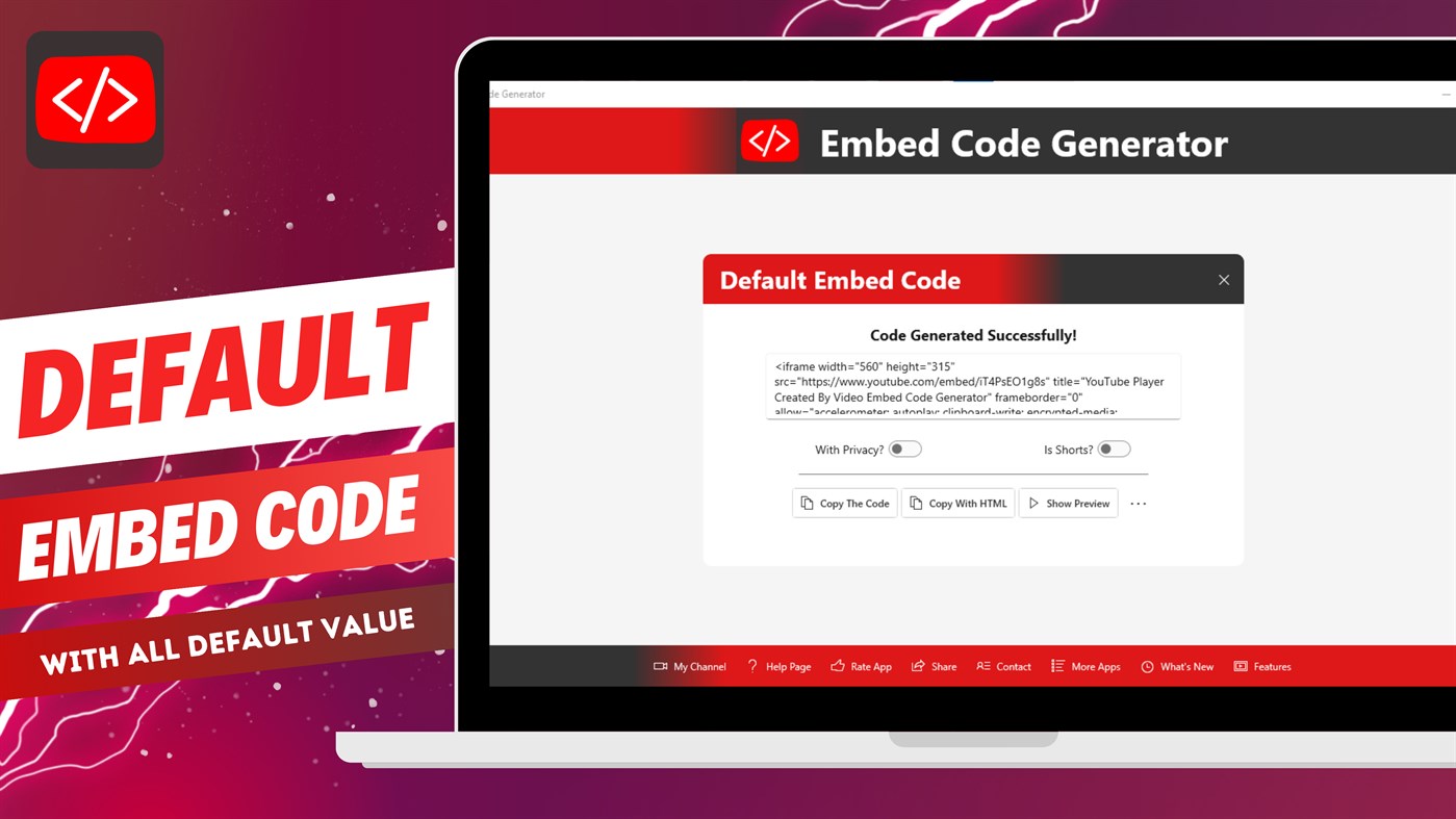 #2. Video Embed Code Generator – Embed HTML for Your Website (Windows) بواسطة: Demo Developers