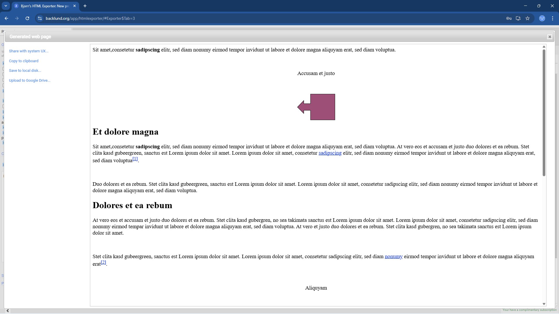 Bjorn's HTML Exporter screenshot