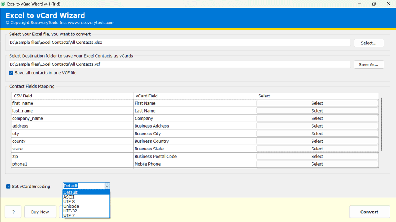 Snapshot 5 of RecoveryTools For Excel to vCard Converter