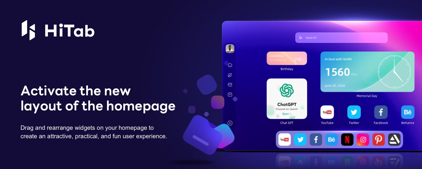 Hitab - a new tab with ChatGPT marquee promo image