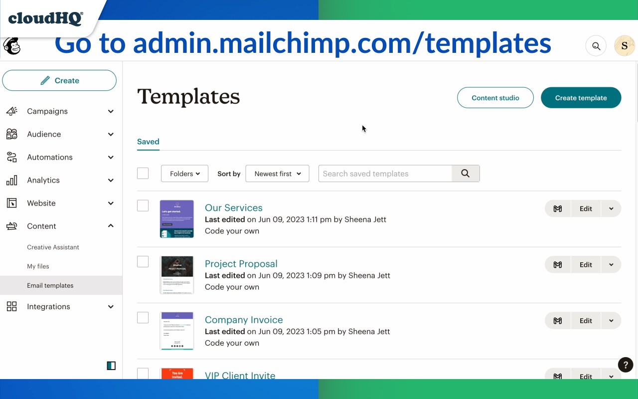 MailChimp Templates in Gmail by cloudHQ