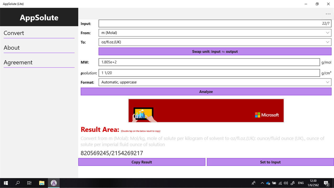 #1. AppSolute (Lite): the Concentration converter (Windows) 由: Kanokkul, Sinkanok Groups