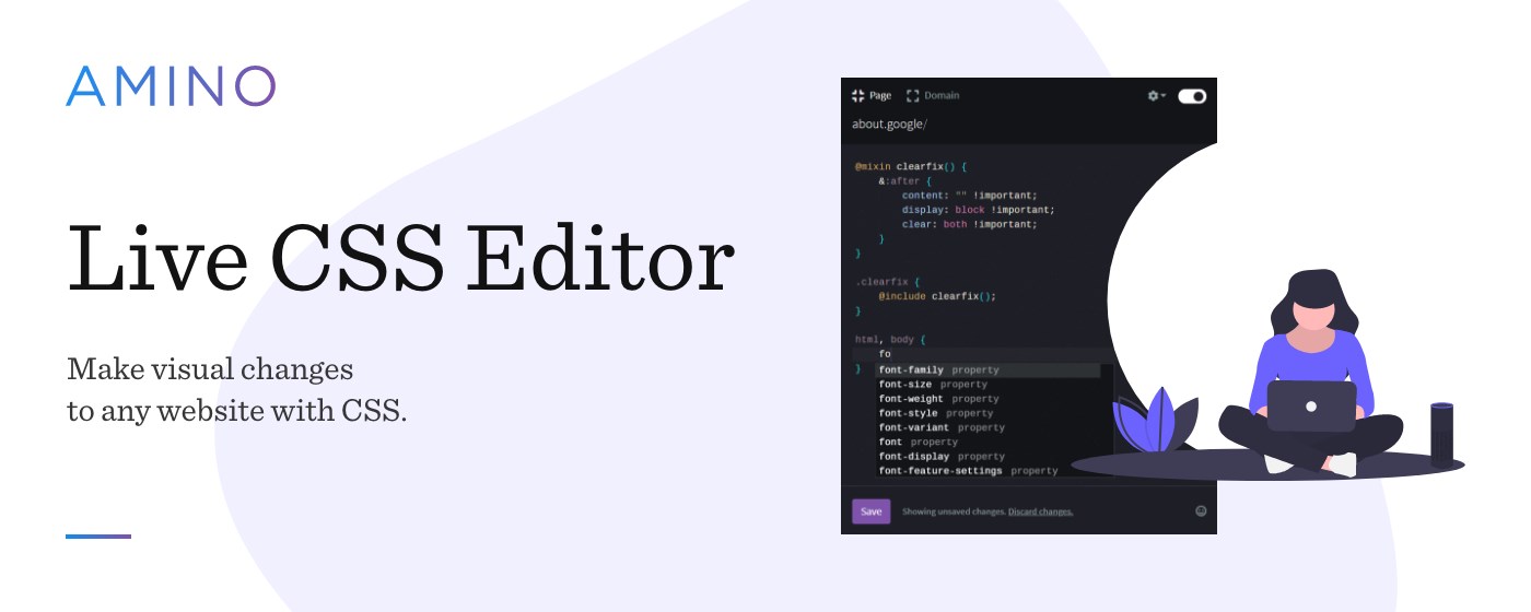 Amino: Live CSS Editor marquee promo image