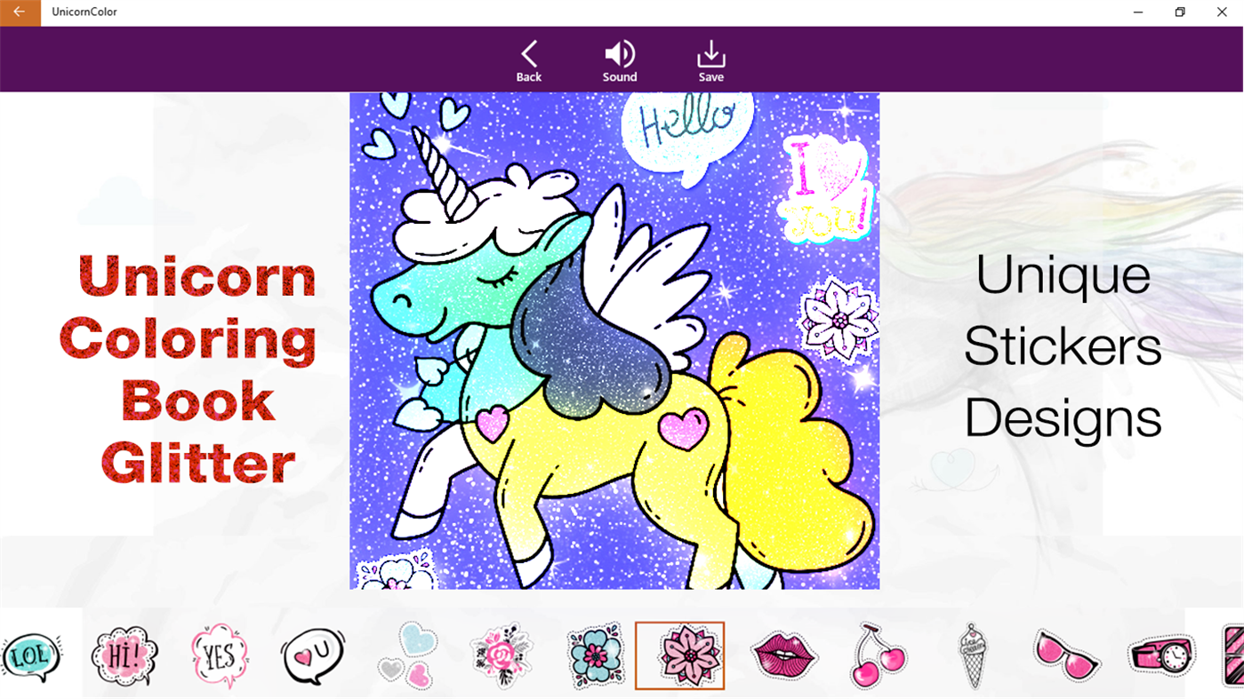 #6. Unicorn Coloring Book With Glitter (Windows) By: Videopix