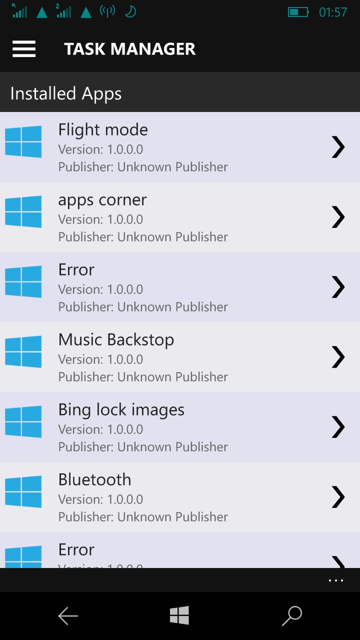 Screenshot: Installed Apps