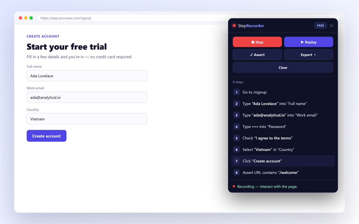 StepRecorder — record & replay browser steps
