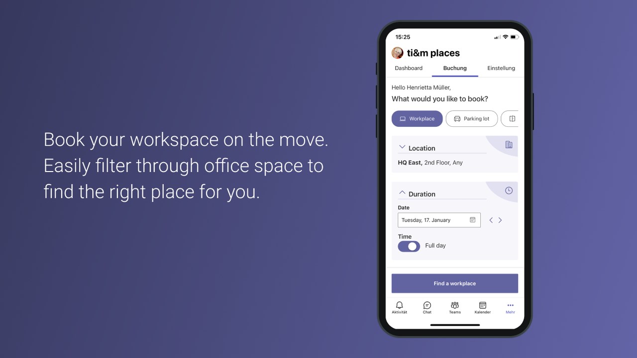 Snapshot 2 of ti&m places - Desk booking - Room booking - Hybrid work
