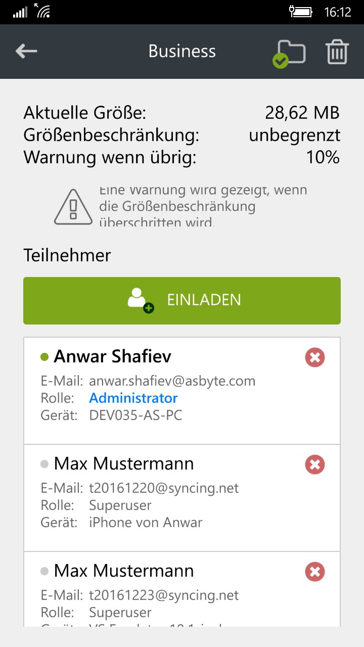 Teilnehmer eines Sync-Ordners