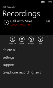 Call Recorder for WP8 screenshot 1