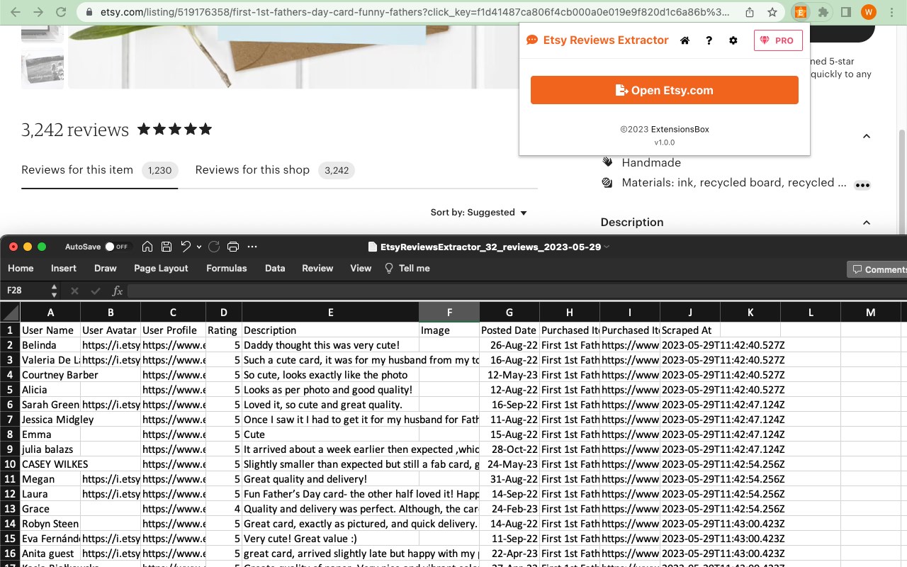 Reviews Extractor for Etsy