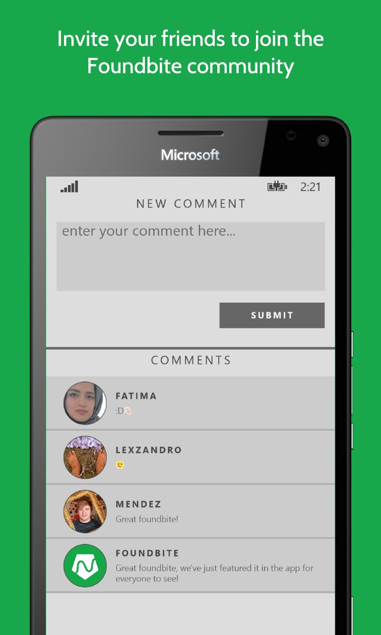 Invite your friends to join the Foundbite community