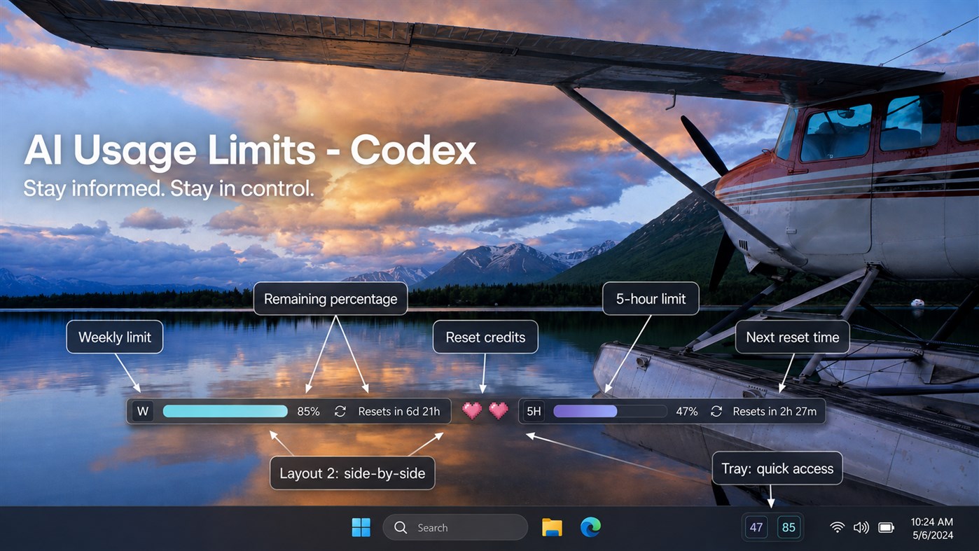 #2. AI Usage Limits - Codex (Windows) De: afaustov.app