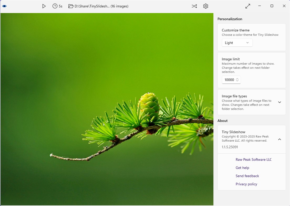 #5. Tiny Slideshow (Windows) By: Raw Peak Software LLC